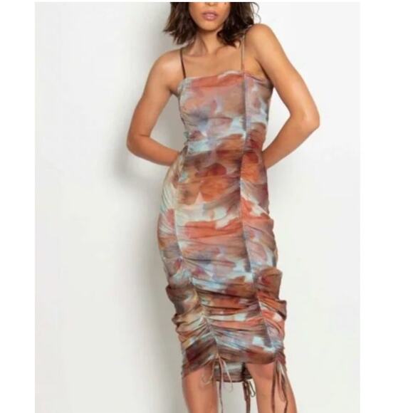 Paloma Wool Blurry Printed Ruched Dress Natural XS - Picture 1 of 8